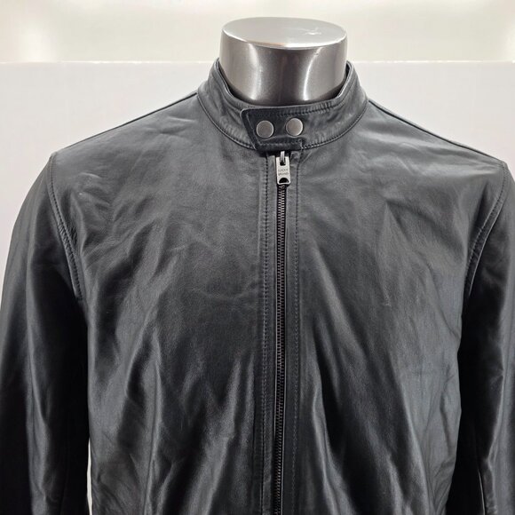 Lucky Brand Black Leather  Biker Jacket Large  Style 7M30808  Cafe Racer - Picture 3 of 14